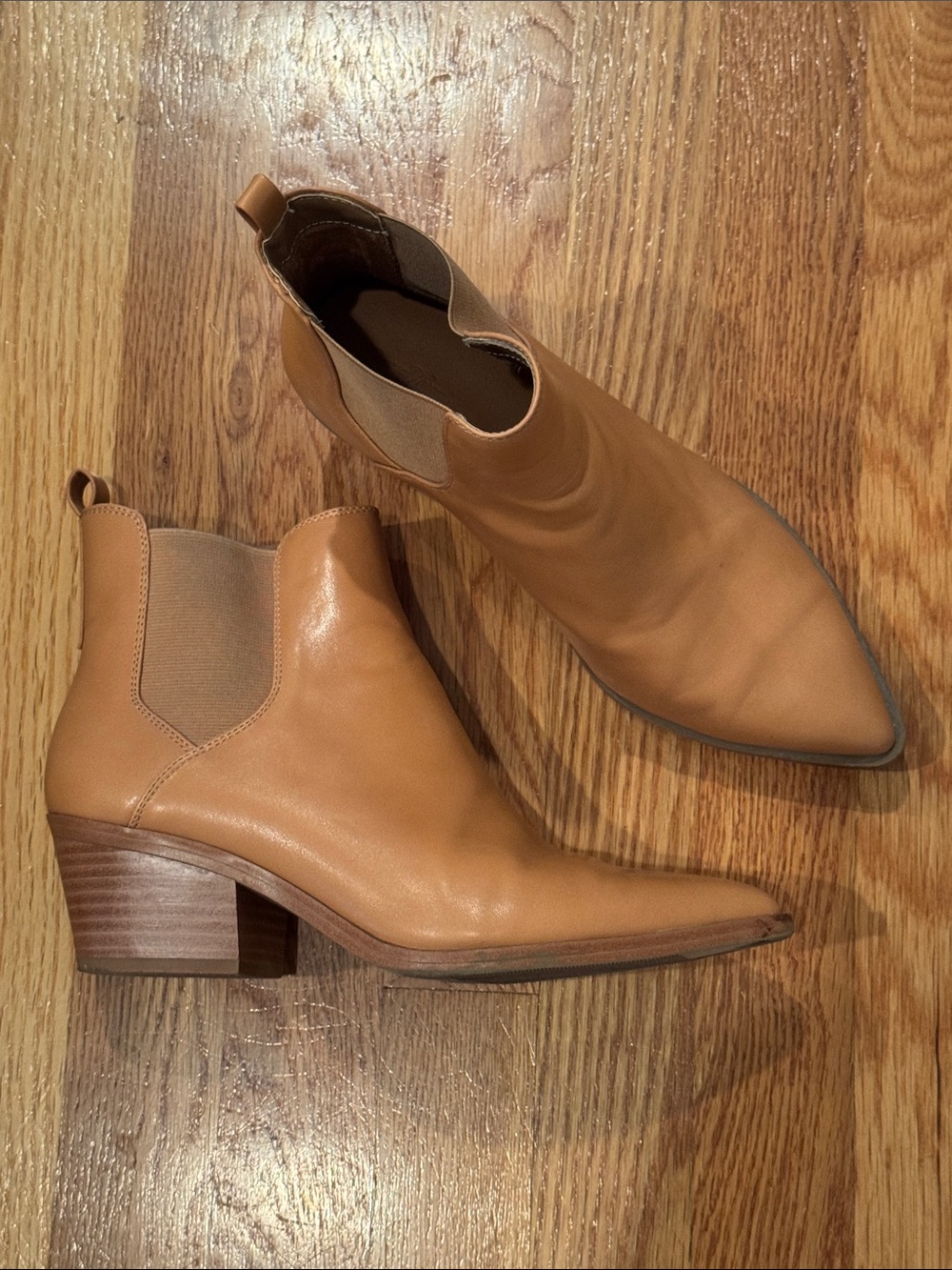Women's Tan Leather Ankle Boots - Chelsea Block Heel